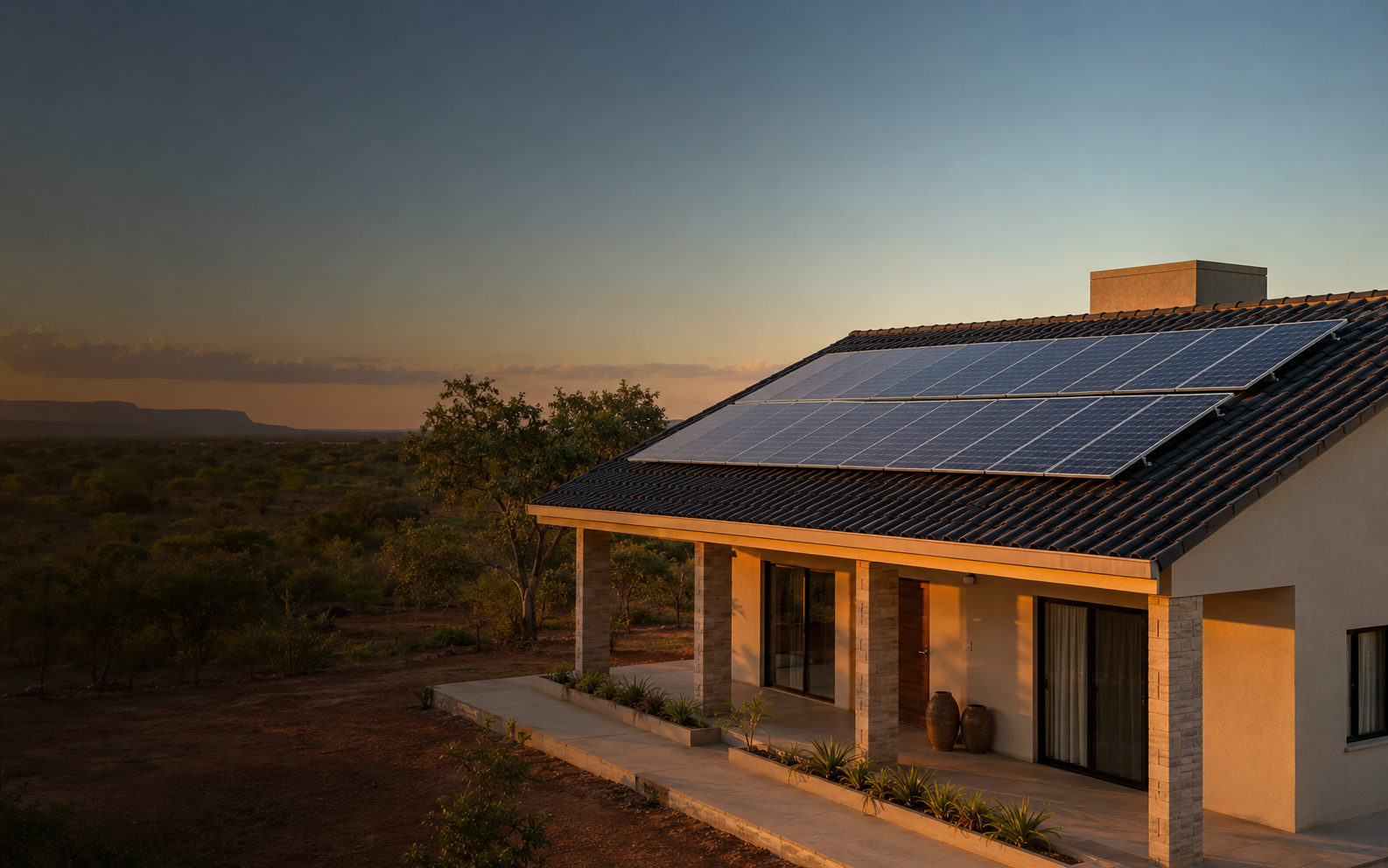 Casa com sistema de energia solar instalado no telhado